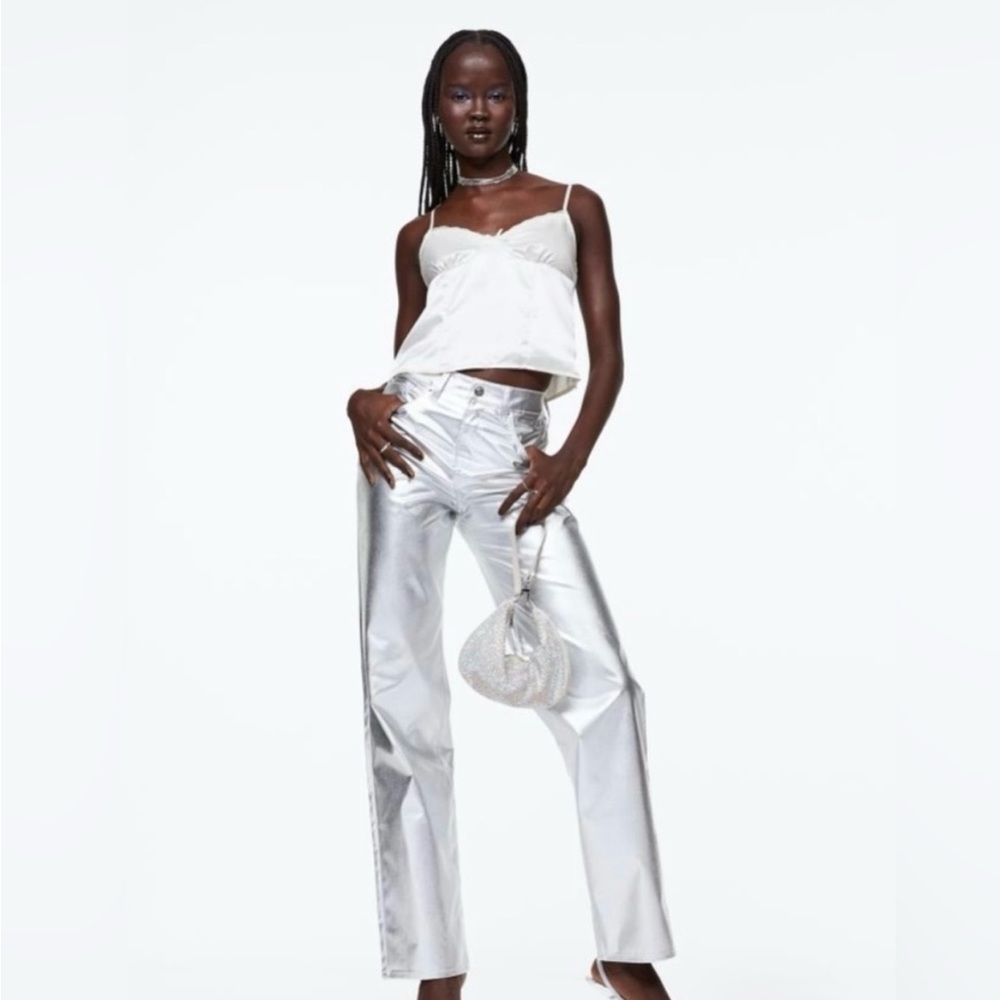 Silver faux leather pants